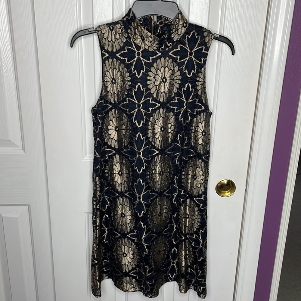 Mimi Chica Black and Gold Lace Semi-Formal Cocktail Dress